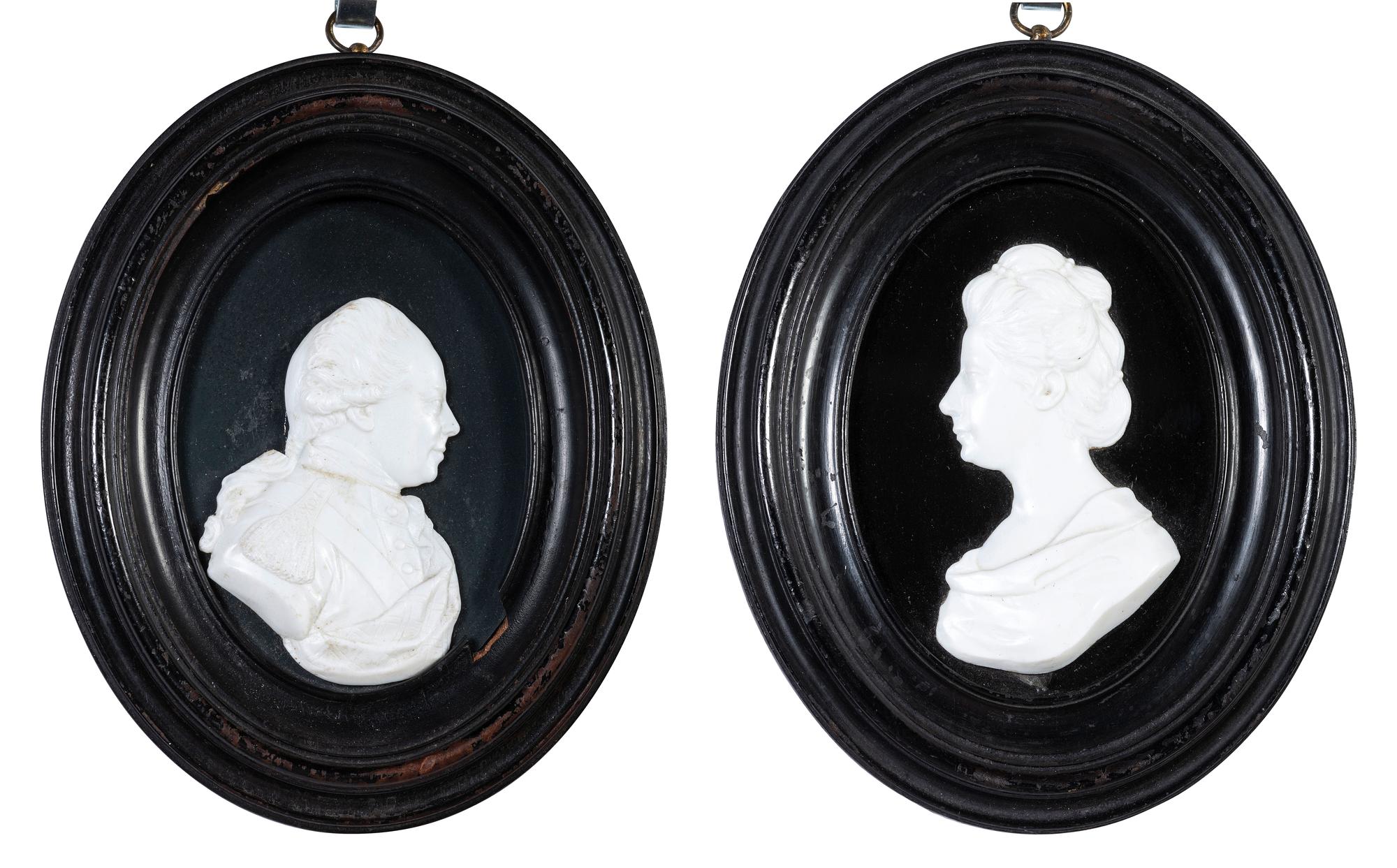 Two English White Paste Silhouette Bust Portraits of a Lady and a Gentleman