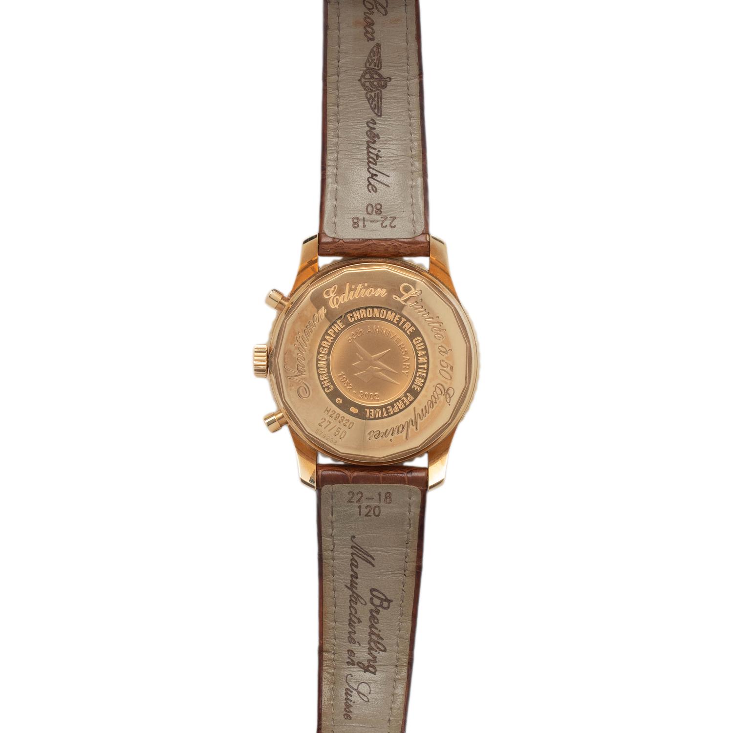 A RARE BREITLING, REF. H29320 18K PINK GOLD LIMITED EDITION 50TH ANNIVERSARY 'NAVITIMER QUANTIEME' PERPETUAL CALENDAR CHRONOGRAPH WRISTWATCH