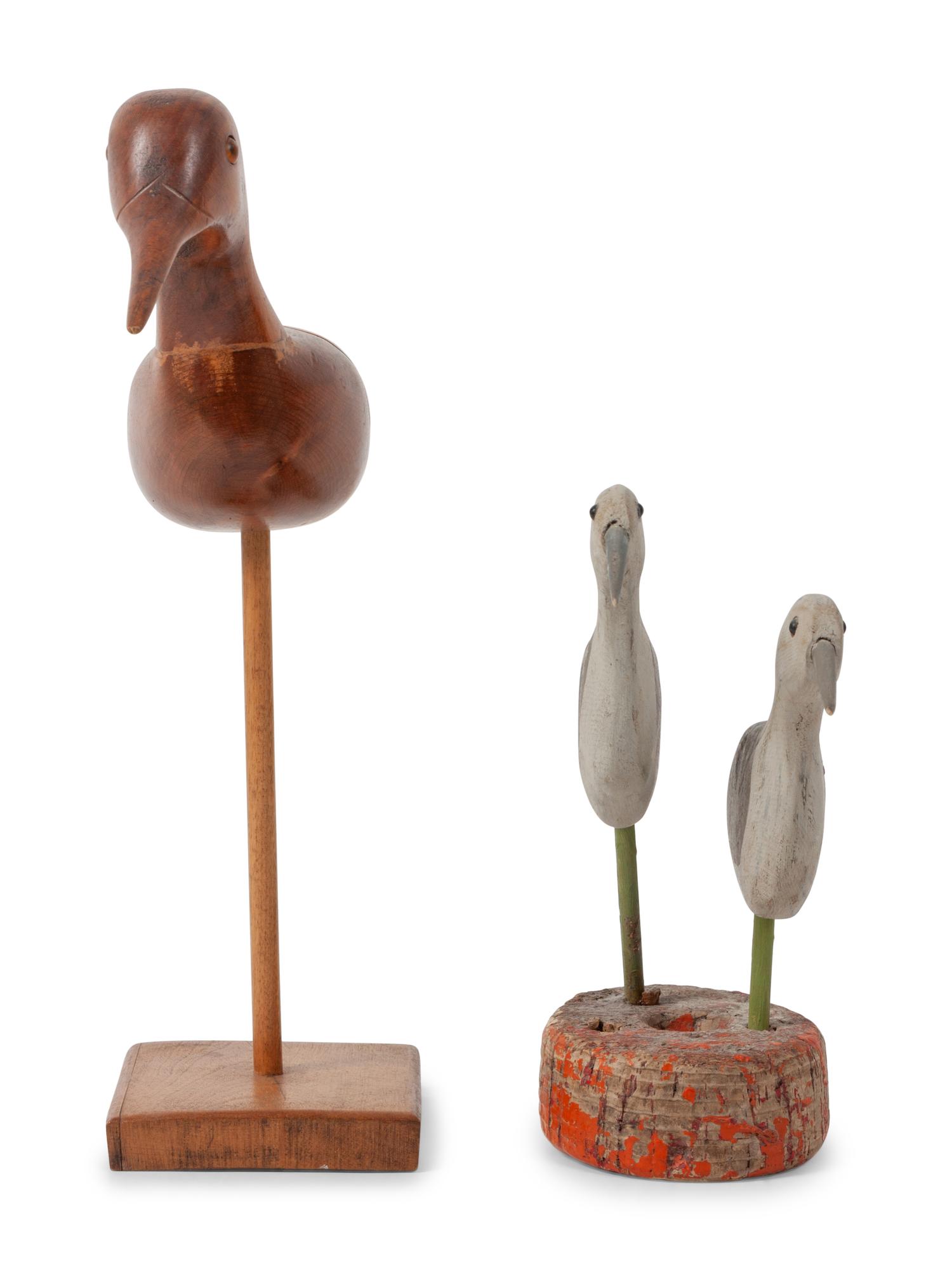 Two Folk Art Carved Shorebirds