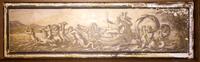 A Printed and Hand Embellished Wood Panel 11 x 37 1/2 inches.
