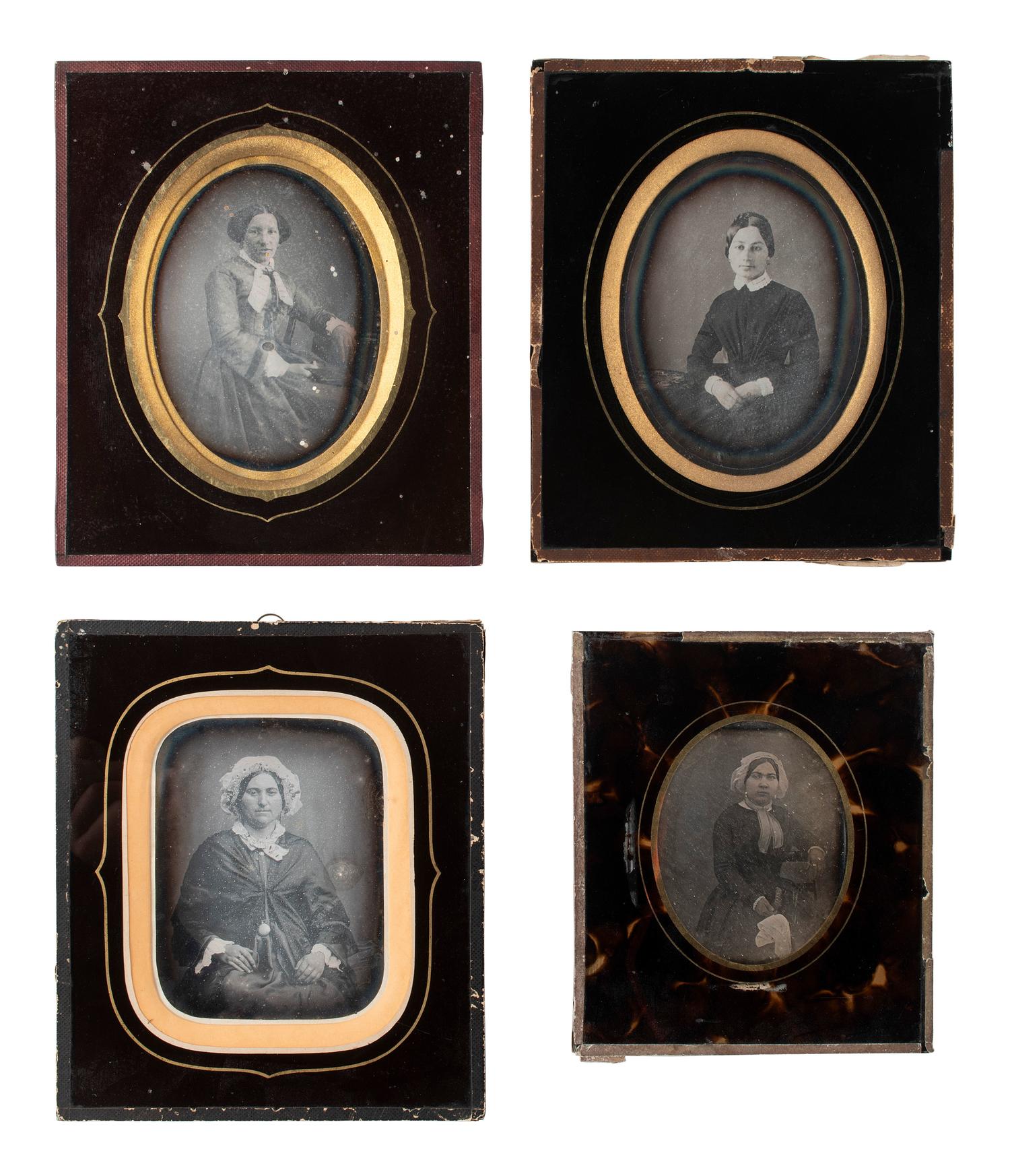 [EARLY PHOTOGRAPHY]. 17 likely European daguerreotypes of women housed in passe partout mounts.