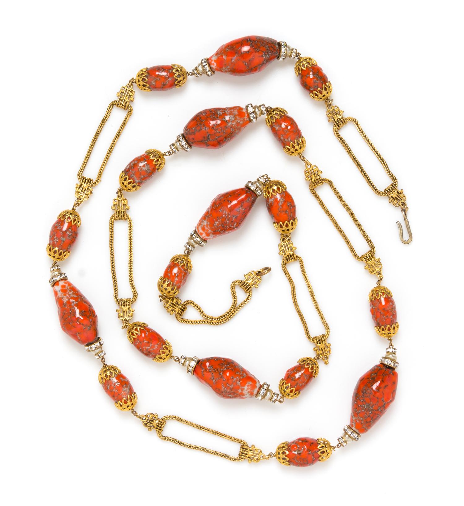A Chanel Faux Coral Beaded Goldtone Sautoir, 45".