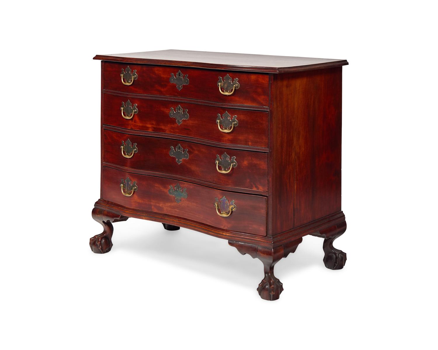 A Chippendale Birch Oxbow Chest of Drawers