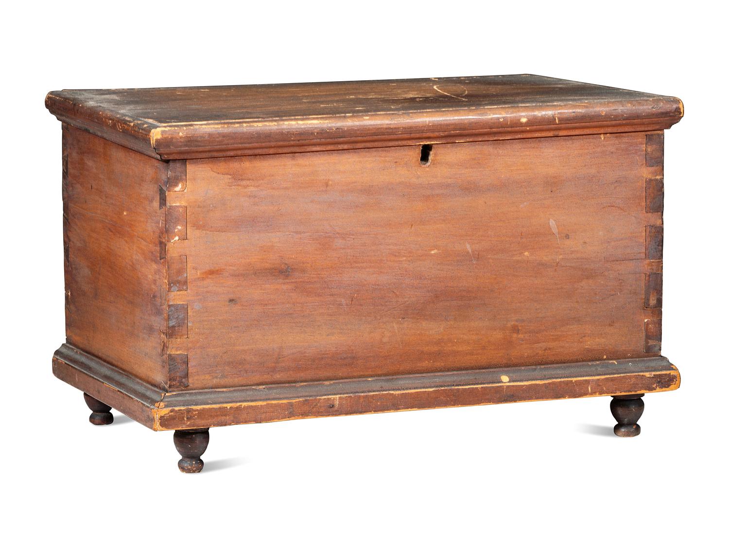 A Diminutive Country Stained Poplar Blanket Chest