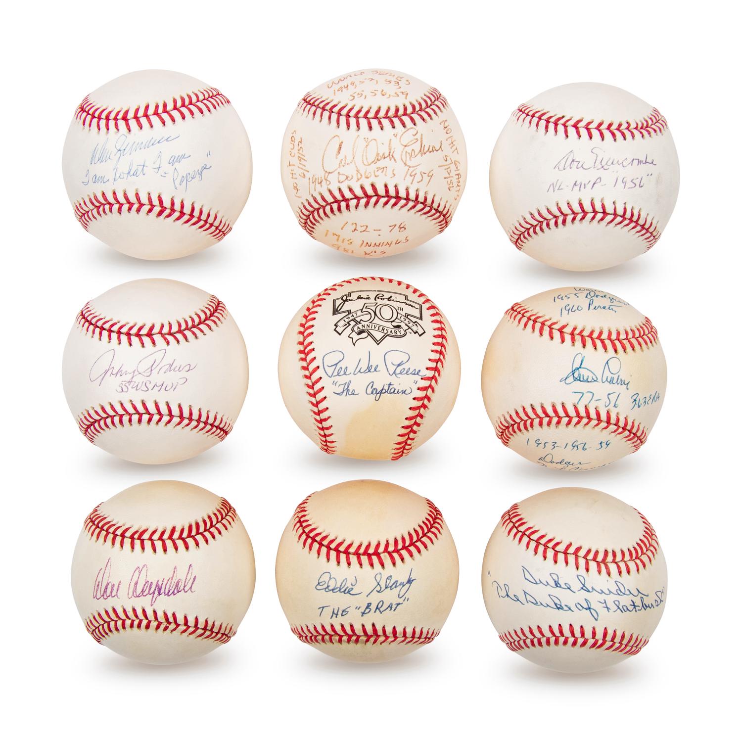 A Collection of Nine Brooklyn Dodgers Era Signed Autograph Baseballs (JSA, PSA, MLB)