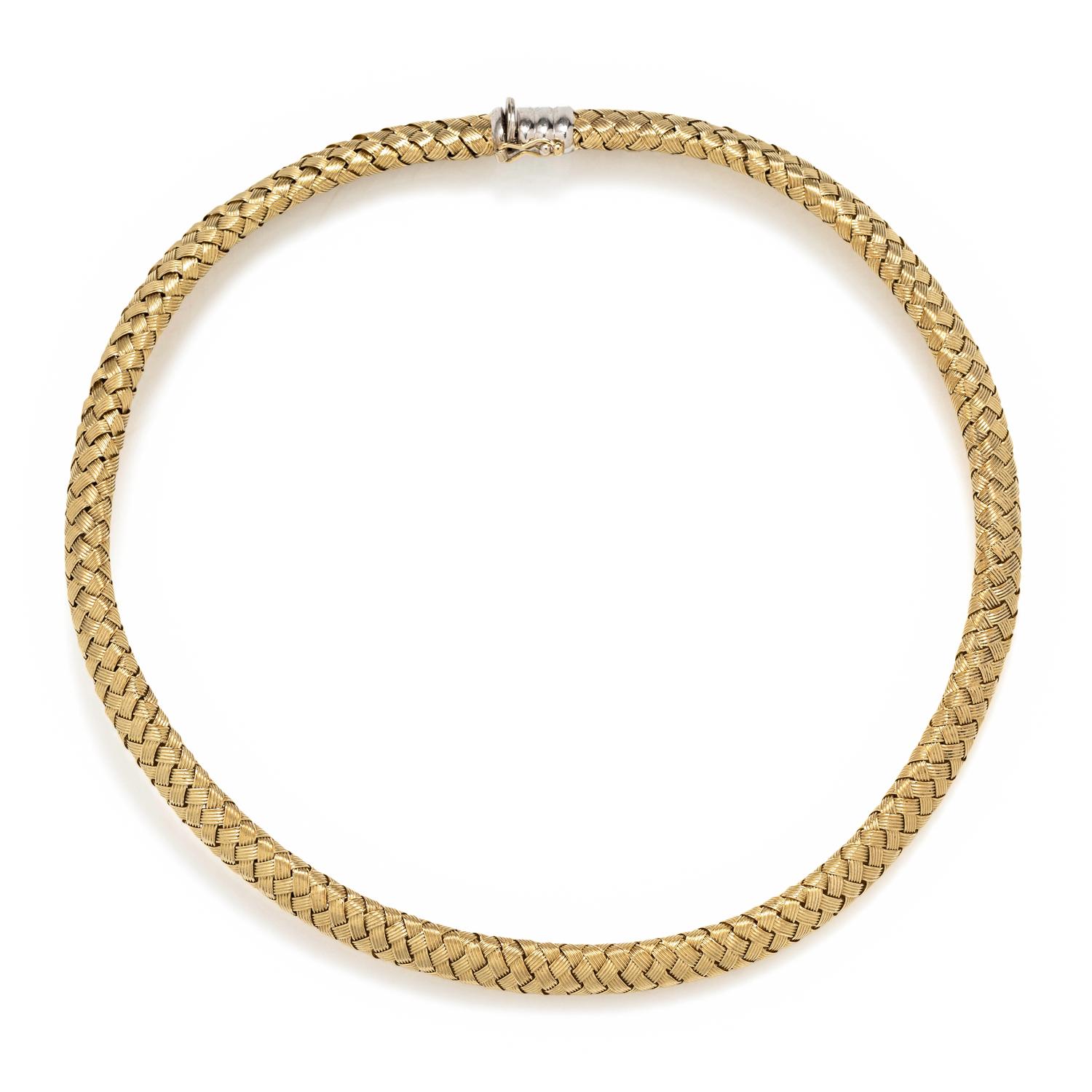 YELLOW GOLD MESH COLLAR NECKLACE