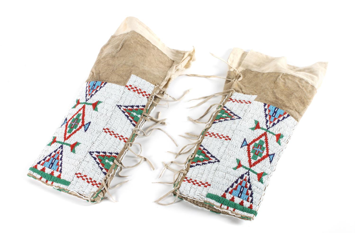 Pair of Plains Beaded Leggings Height 17 1/2 inches — Second Quarter 20th Century