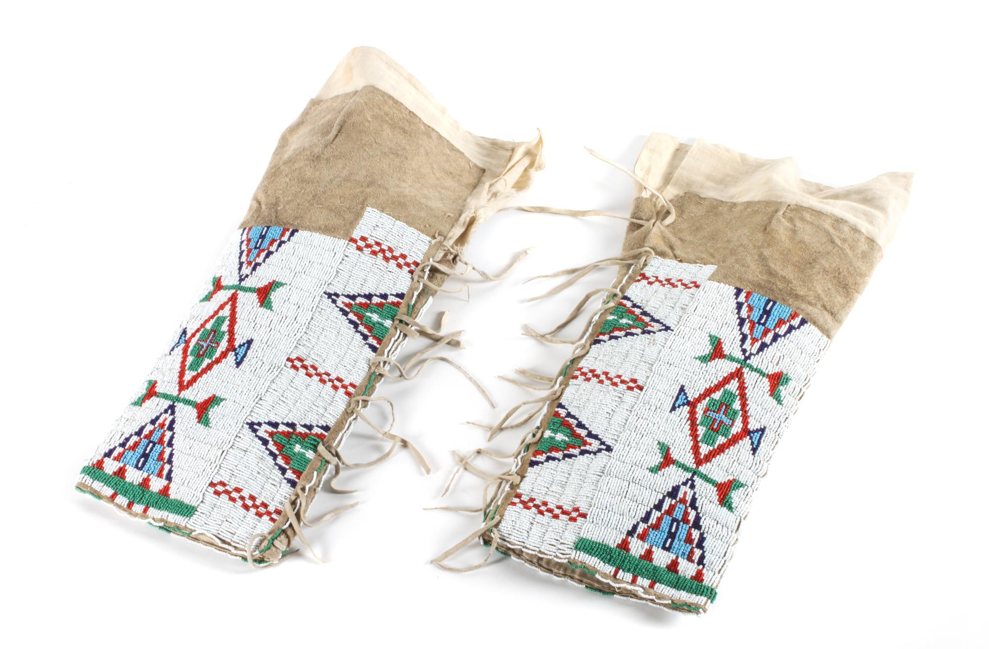 Pair of Plains Beaded Leggings Height 17 1/2 inches — Second Quarter 20th Century
