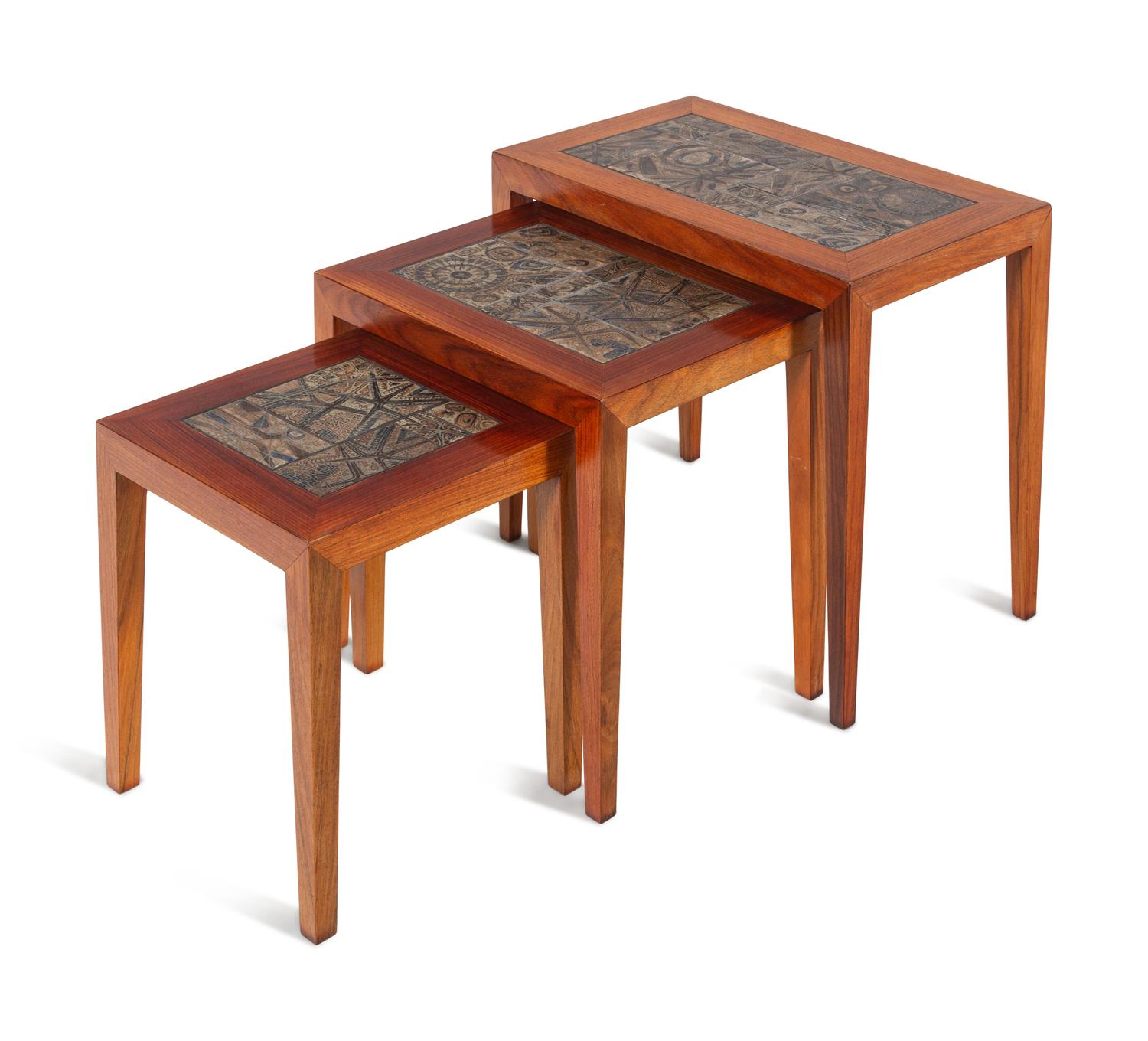 Set of Three Nesting Tables with Royal Copenhagen Tiles Haslev Mobelsnedkeri, Denmark