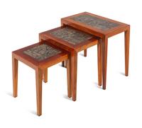 Set of Three Nesting Tables with Royal Copenhagen Tiles Haslev Mobelsnedkeri, Denmark