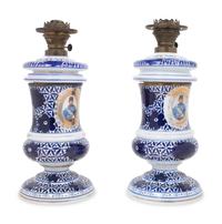 A Pair of Persian Market Opaline Glass Oil Lamps