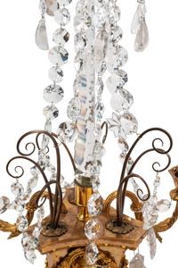 A Pair of French Gilt Bronze, Cut Glass and Rock Crystal Three-Light Candelabra