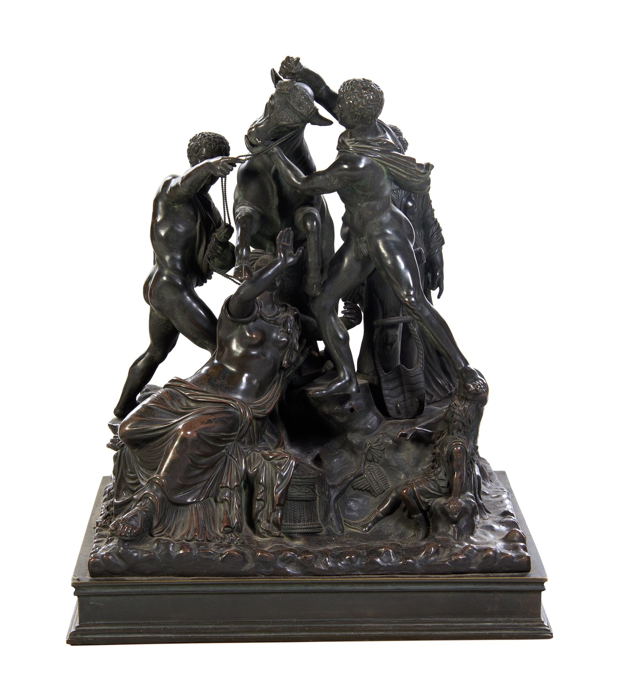 A Continental Bronze Figural Group, AFTER THE ANTIQUE, Height 20 1/2 inches. — AFTER THE ANTIQUE,