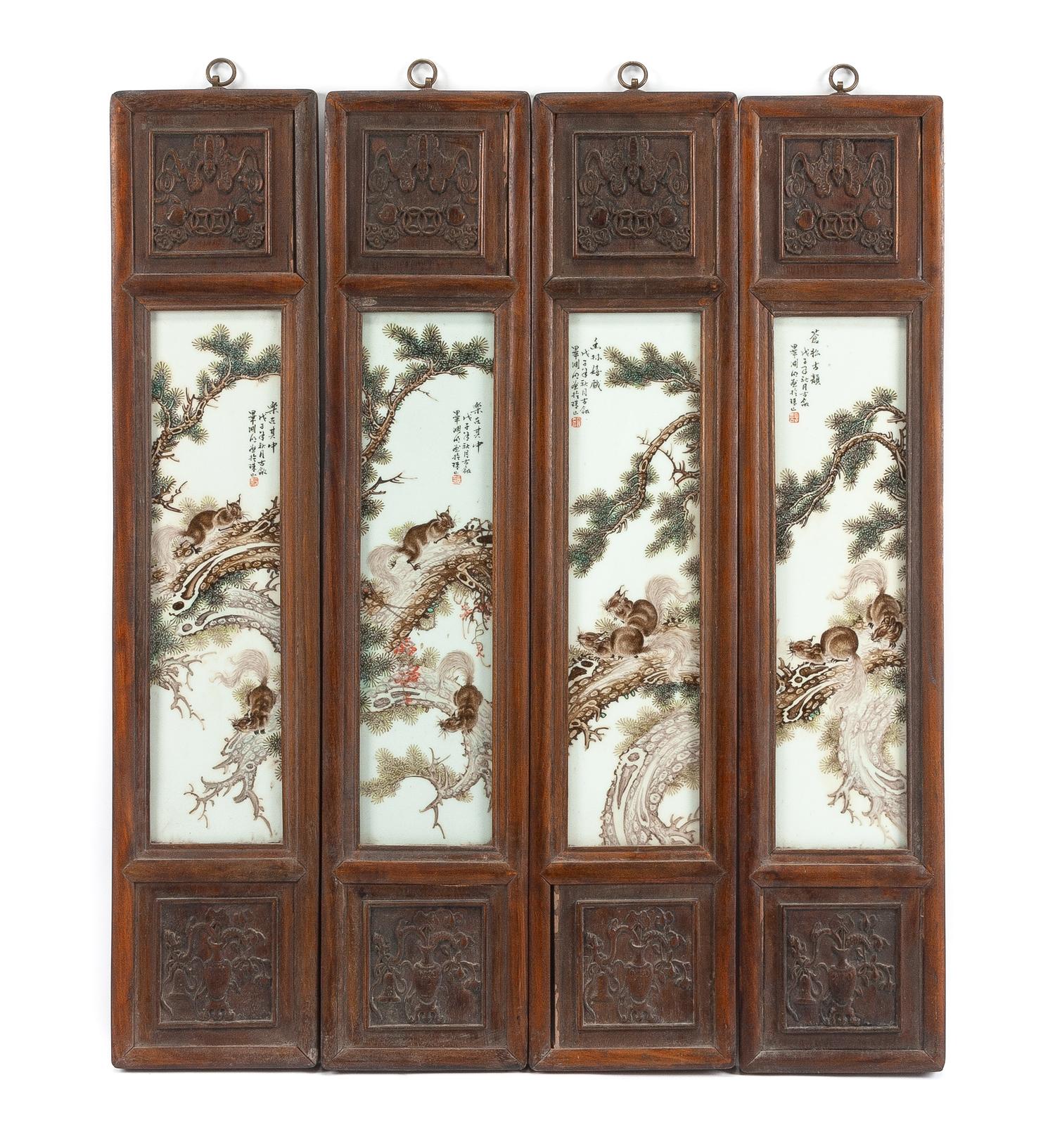 A Set of Four Chinese Porcelain Plaques Height 31 x width 6 1/2 inches.
