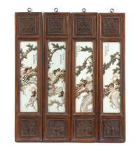 A Set of Four Chinese Porcelain Plaques Height 31 x width 6 1/2 inches.