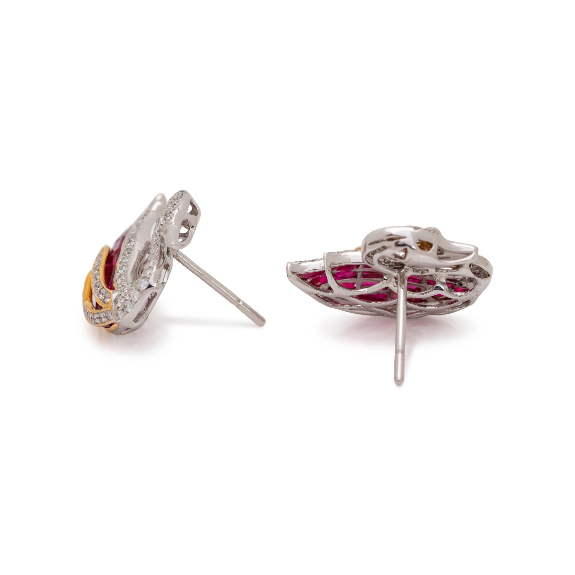 DIAMOND AND RUBY SWAN EARRINGS