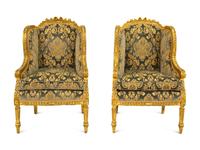 A Pair of Louis XVI Style Giltwood Bergeres a Oreilles