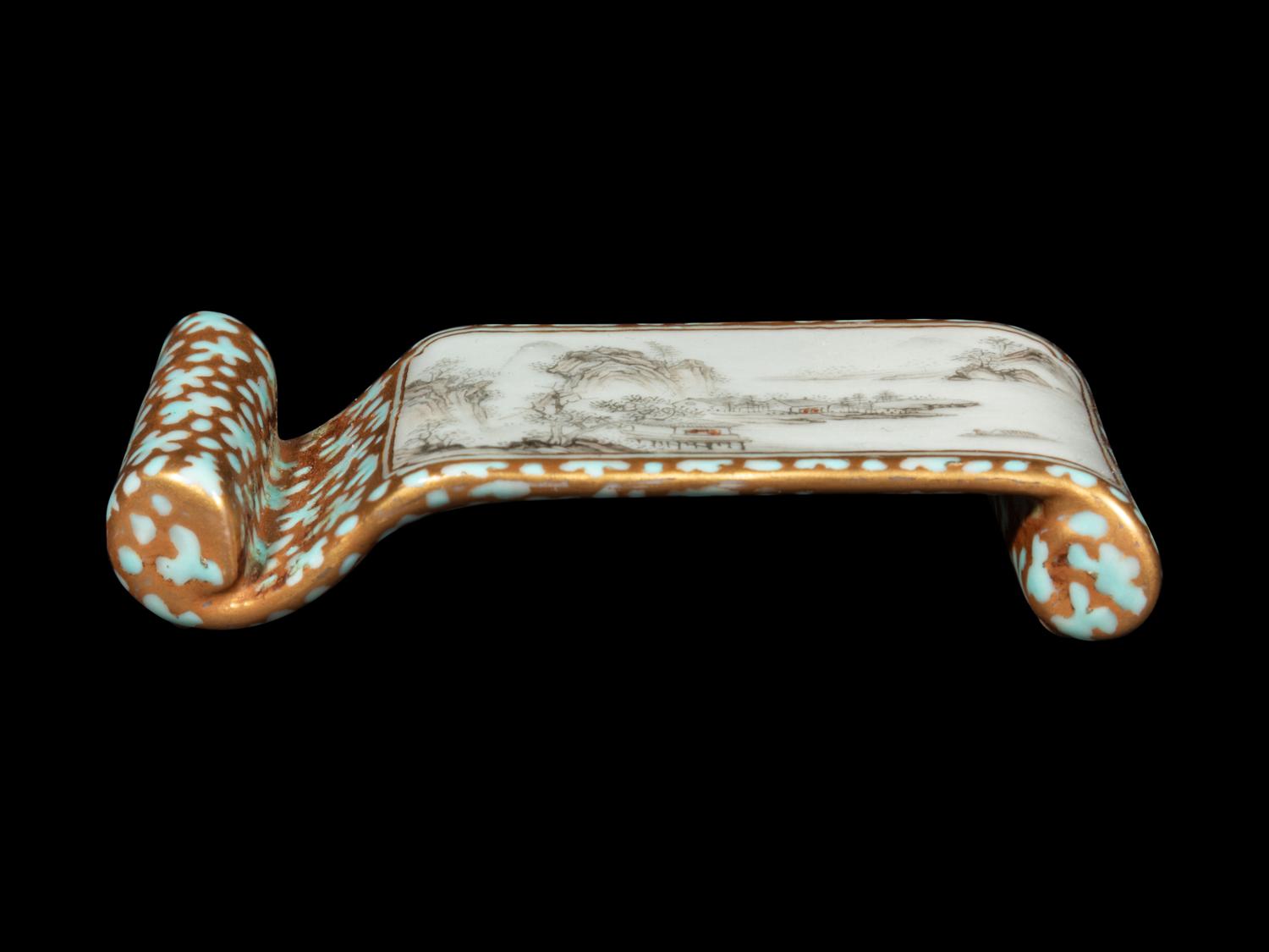 A Chinese Turquoise and Gilt Decorated Qianjiang Porcelain Ink Bed
