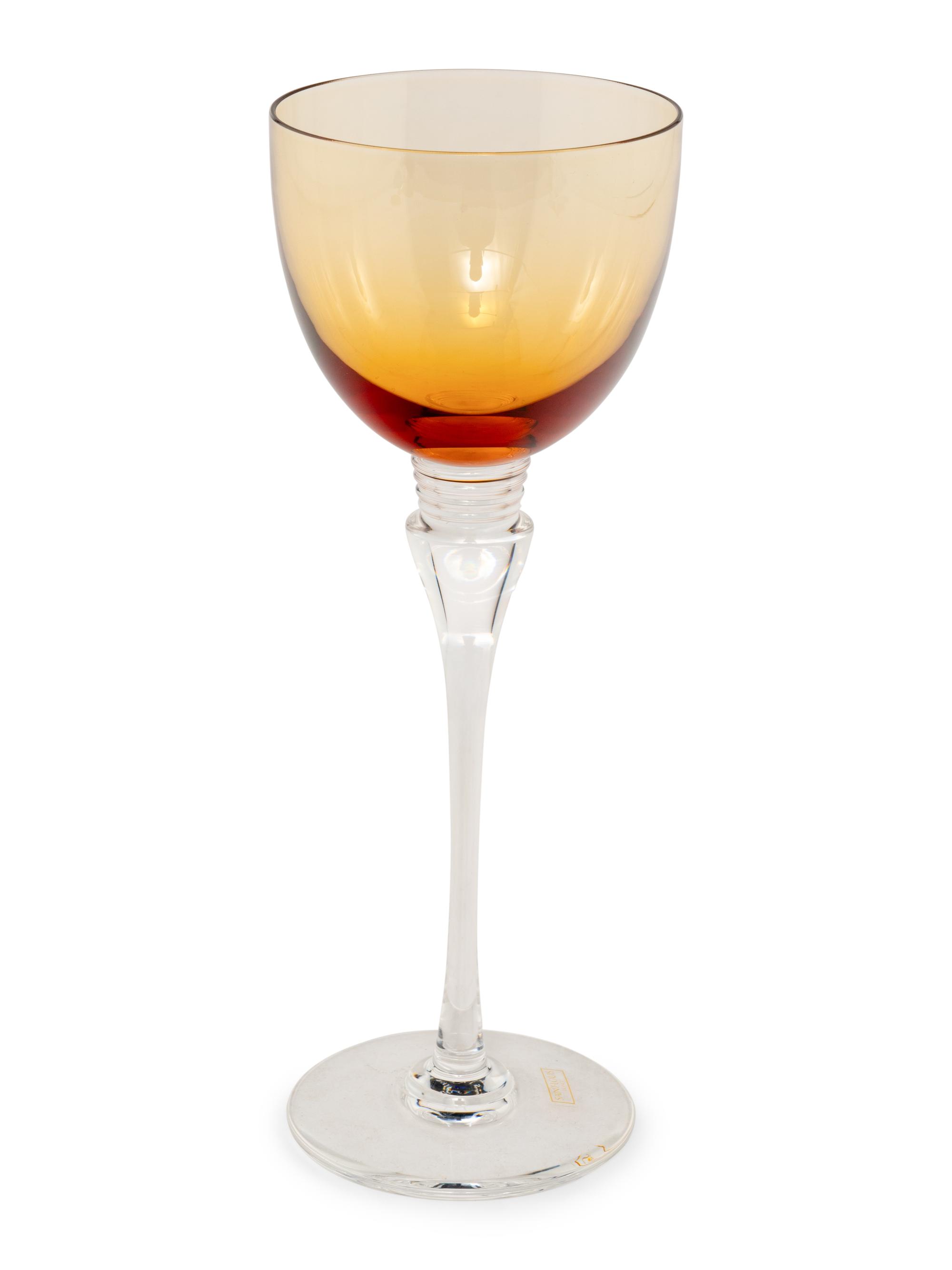 A Set of Eighteen St. Louis Grand Lieu Amber Glass Hock Wine Stems