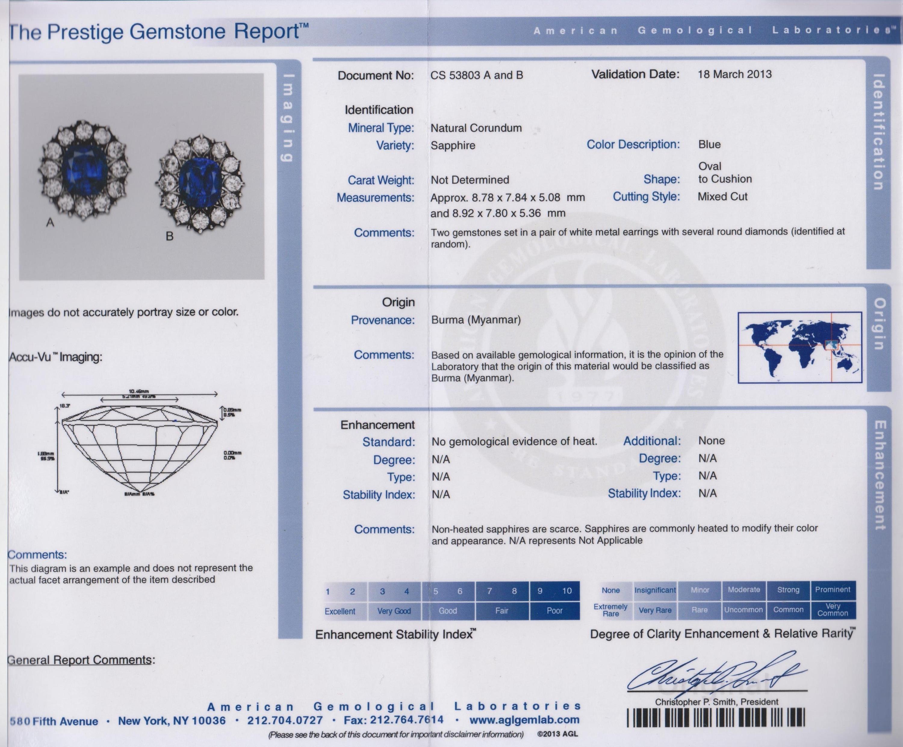 A Pair of Platinum, Burmese Sapphire and Diamond Earclips, 4.20 dwts.