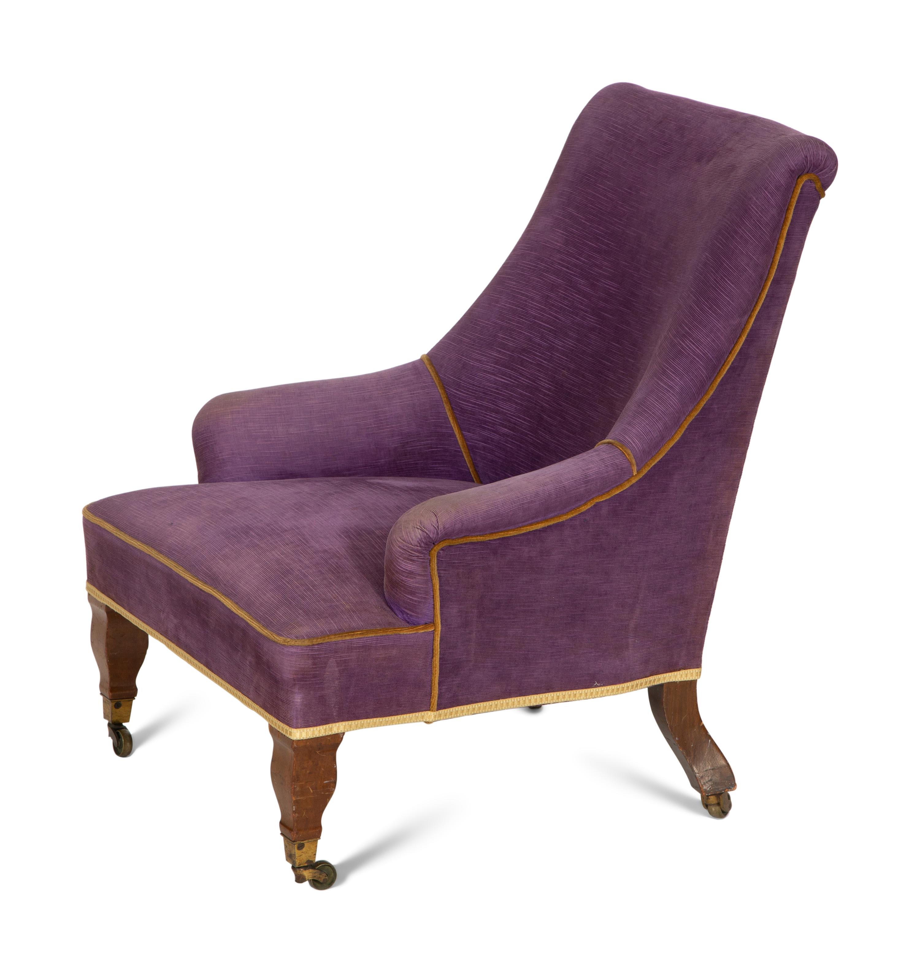 A Victorian Velvet-Upholstered Slipper Chair