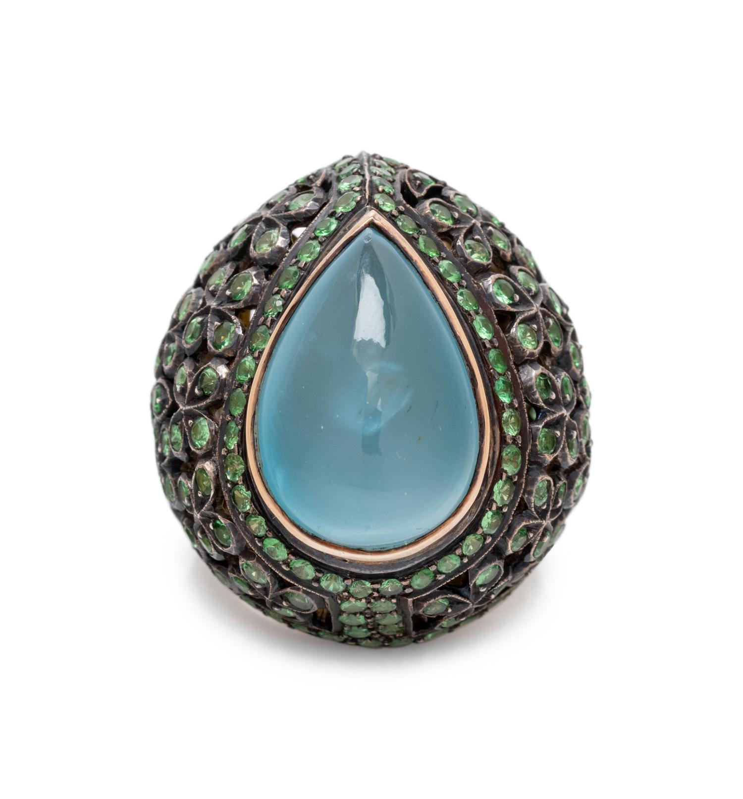 AQUAMARINE AND GREEN GEMSTONE RING
