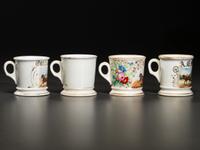 Four Porcelain Occupational Shaving Mugs Depicting Horse-Drawn Wagons