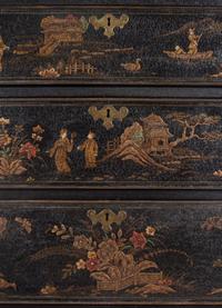 Queen Anne Japanned Lacquered Pine and Maple Flat Top High Chest