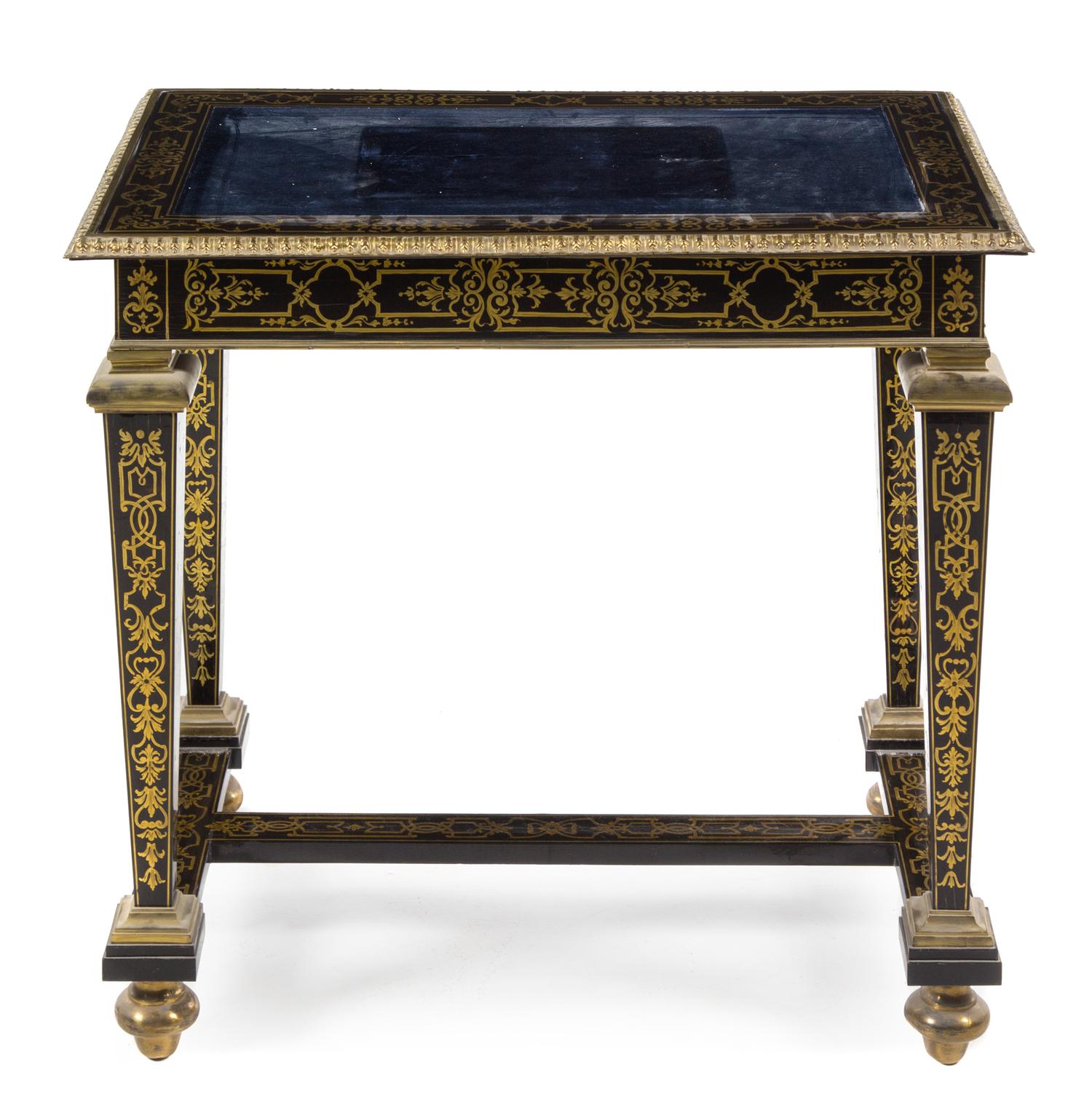 A Louis XVI Gilt Bronze Mounted Boulle Marquetry Center Table Height 27 1/4 x width 29 1/4 x depth 19 inches. — 18TH CENTURY
