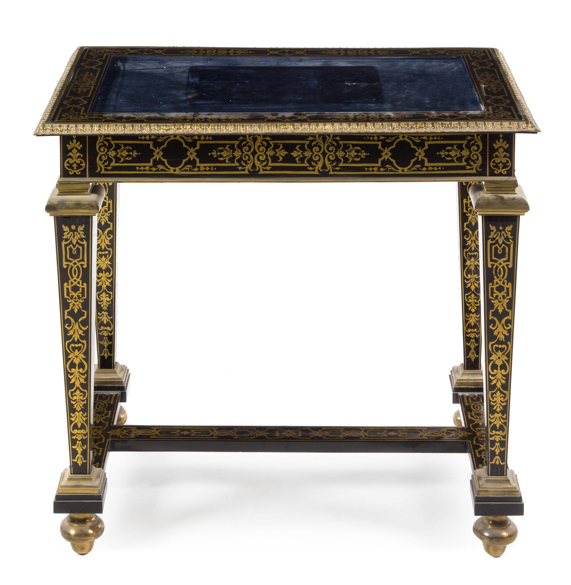 A Louis XVI Gilt Bronze Mounted Boulle Marquetry Center Table Height 27 1/4 x width 29 1/4 x depth 19 inches. — 18TH CENTURY