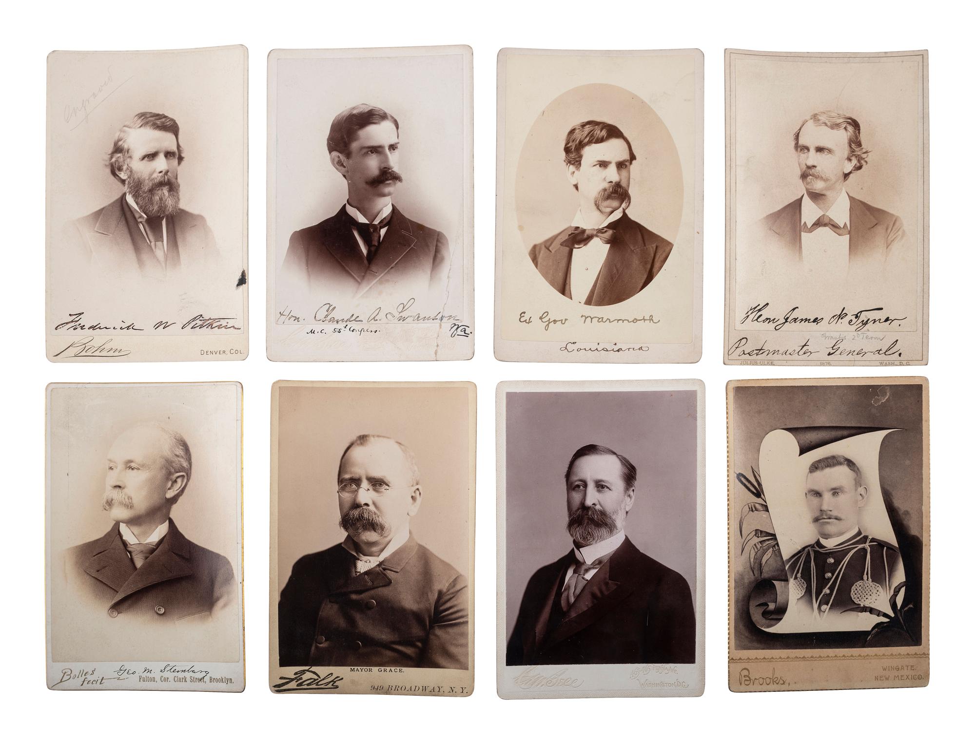 A collection of 31 cabinet cards featuring 19th century military and political subjects, including:
