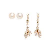 YELLOW GOLD AND CULTURED PEARL STUD EARRINGS WITH DIAMOND JACKETS