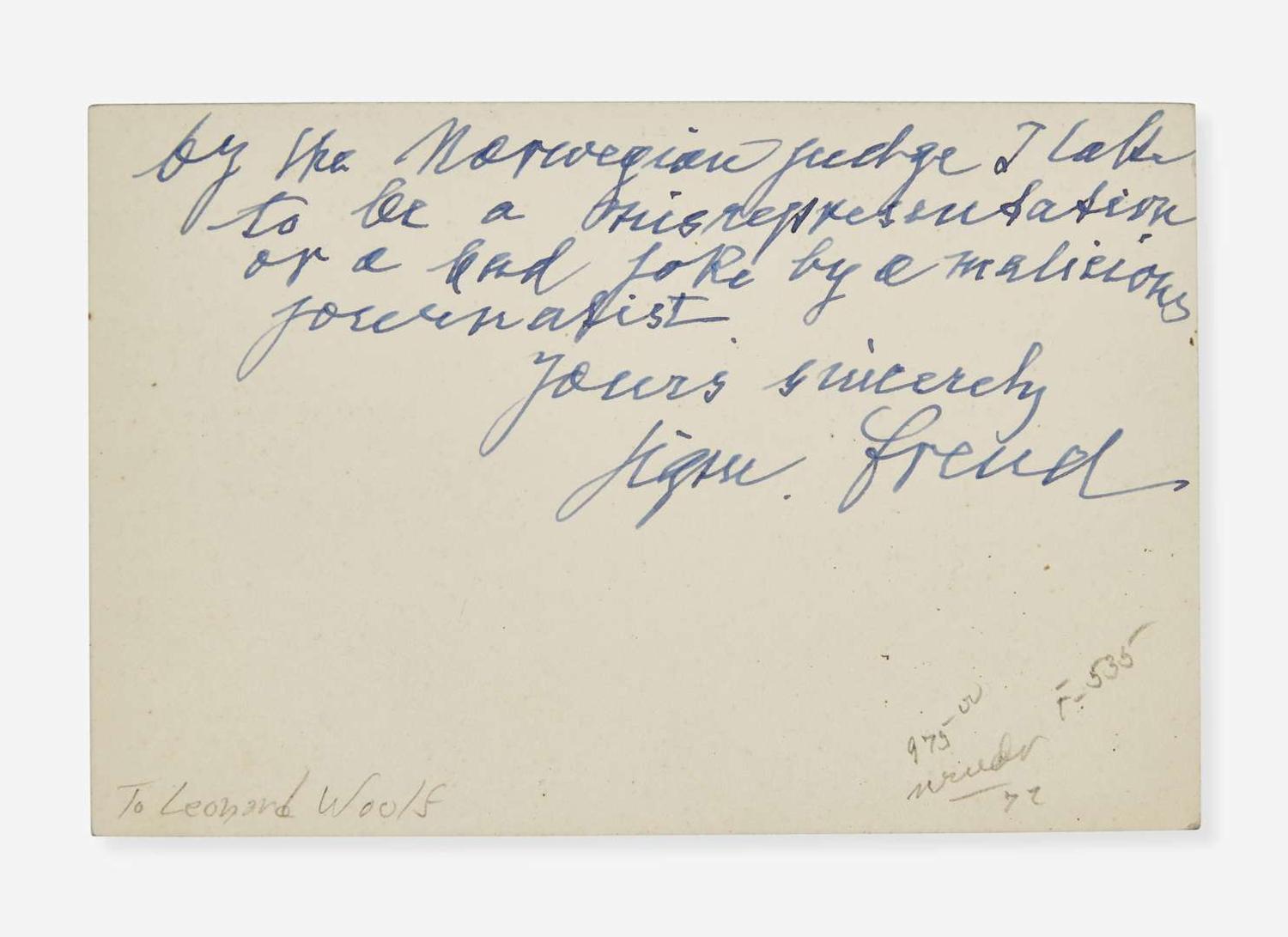 [Psychology] Freud, Sigmund: Autograph Letter, signed
