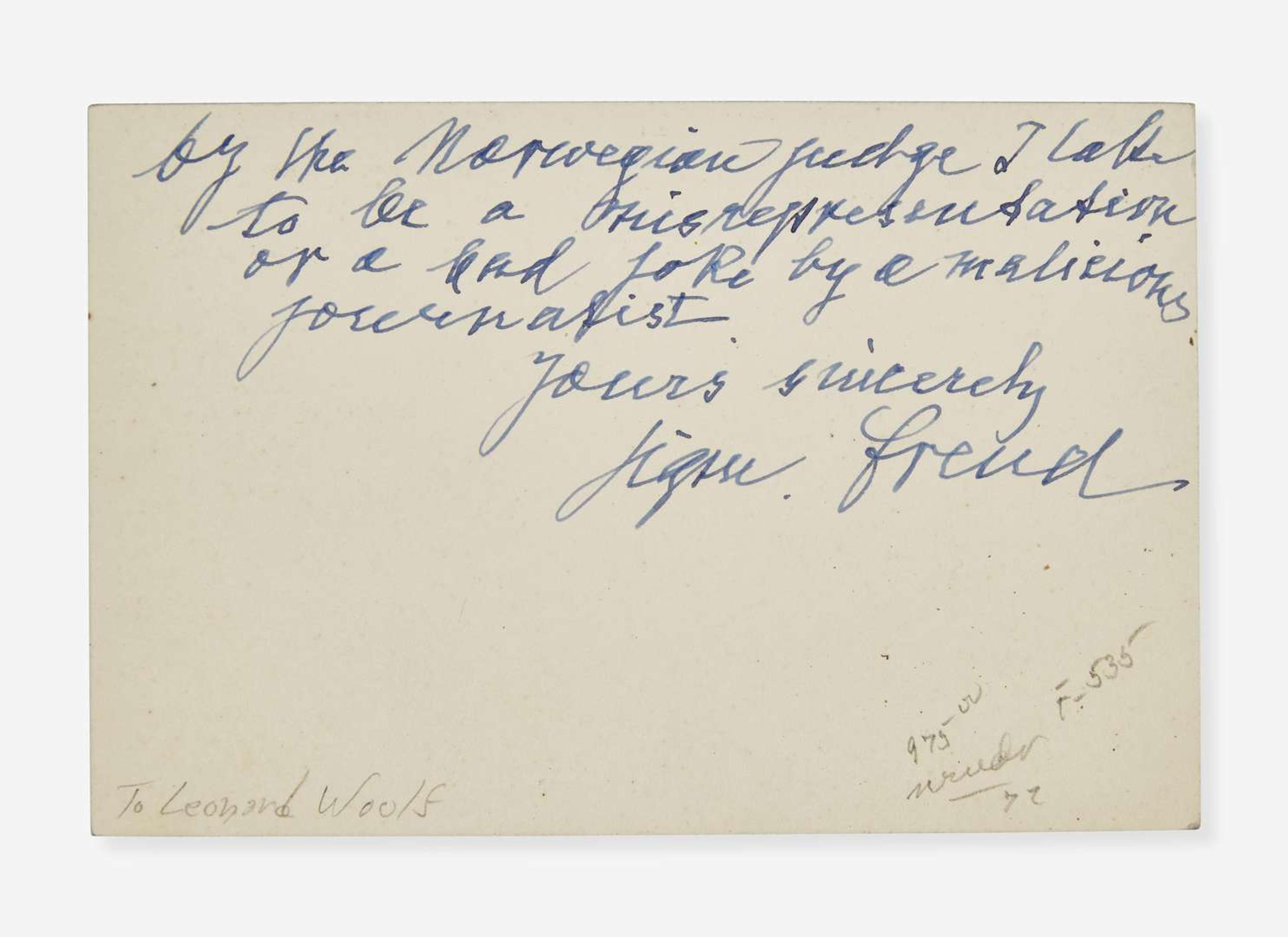 [Psychology] Freud, Sigmund: Autograph Letter, signed