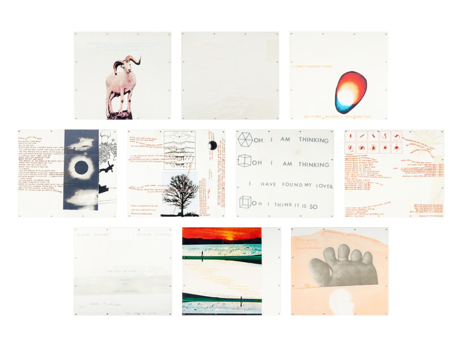 Opal Gospel (complete set of ten screenprints in colors on movable acrylic panels with the original Lucite base and screenprinted stainless steel cover), 1971