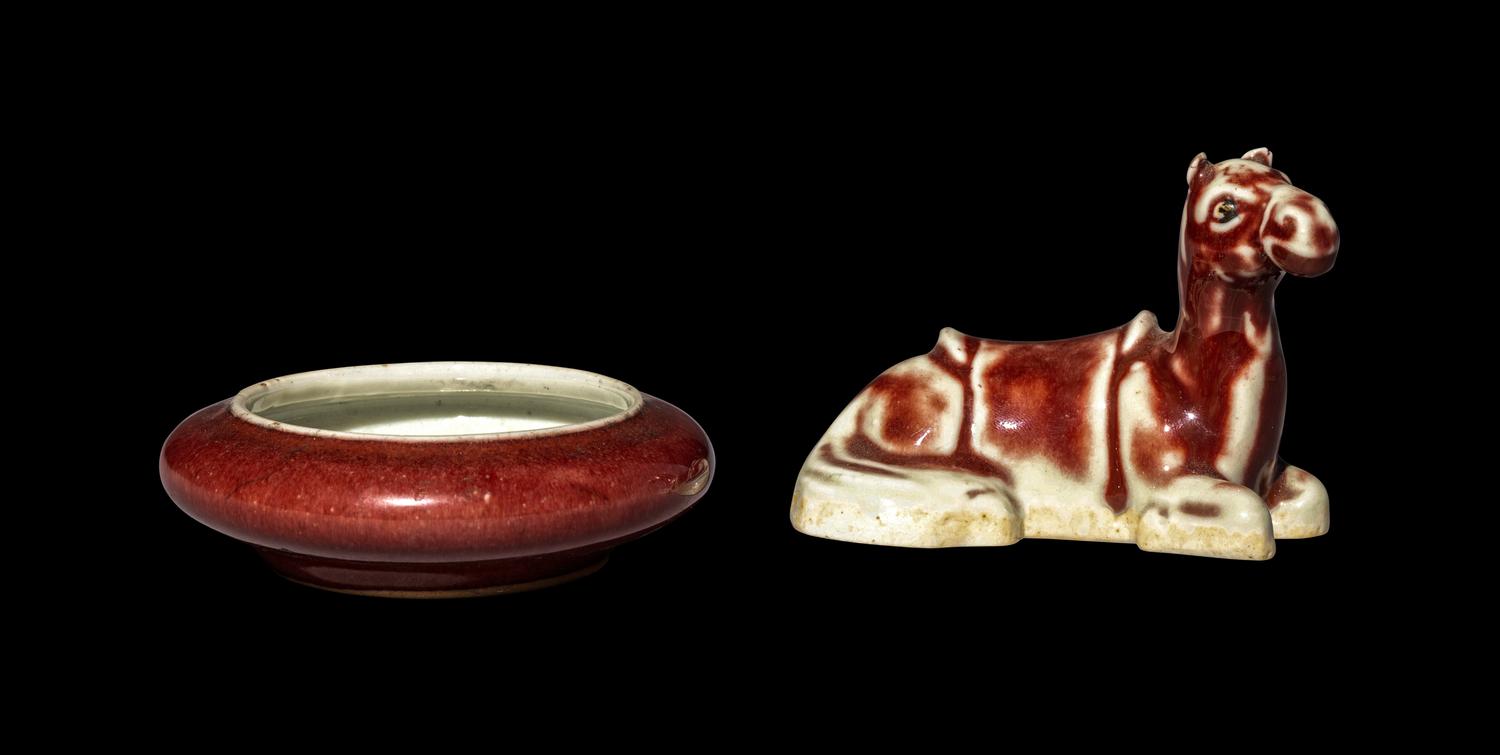 Two Chinese Copper Red Glazed Porcelain Scholar's Objects