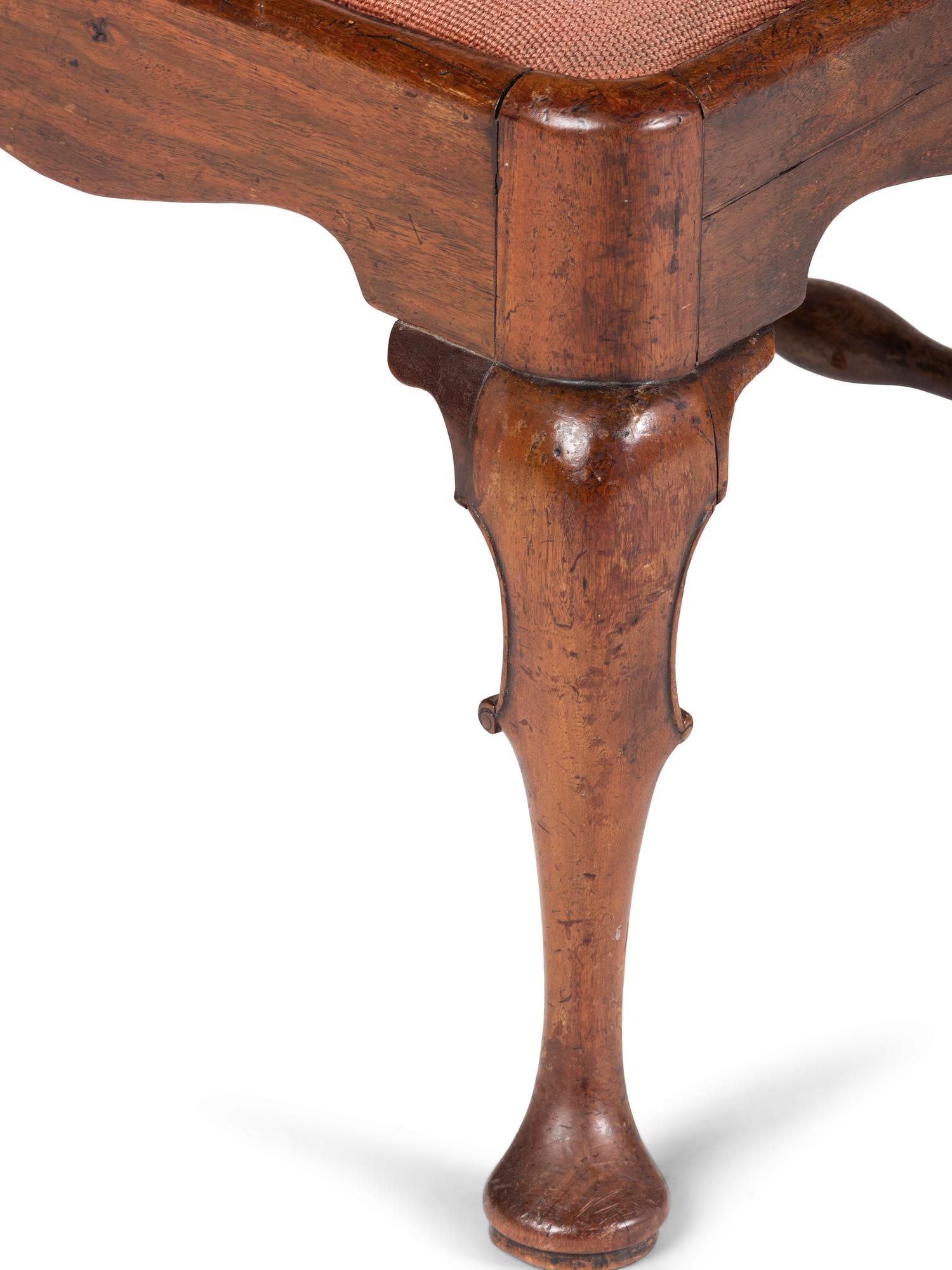 A Queen Anne Carved Walnut Compass Seat Pad-Foot Side Chair