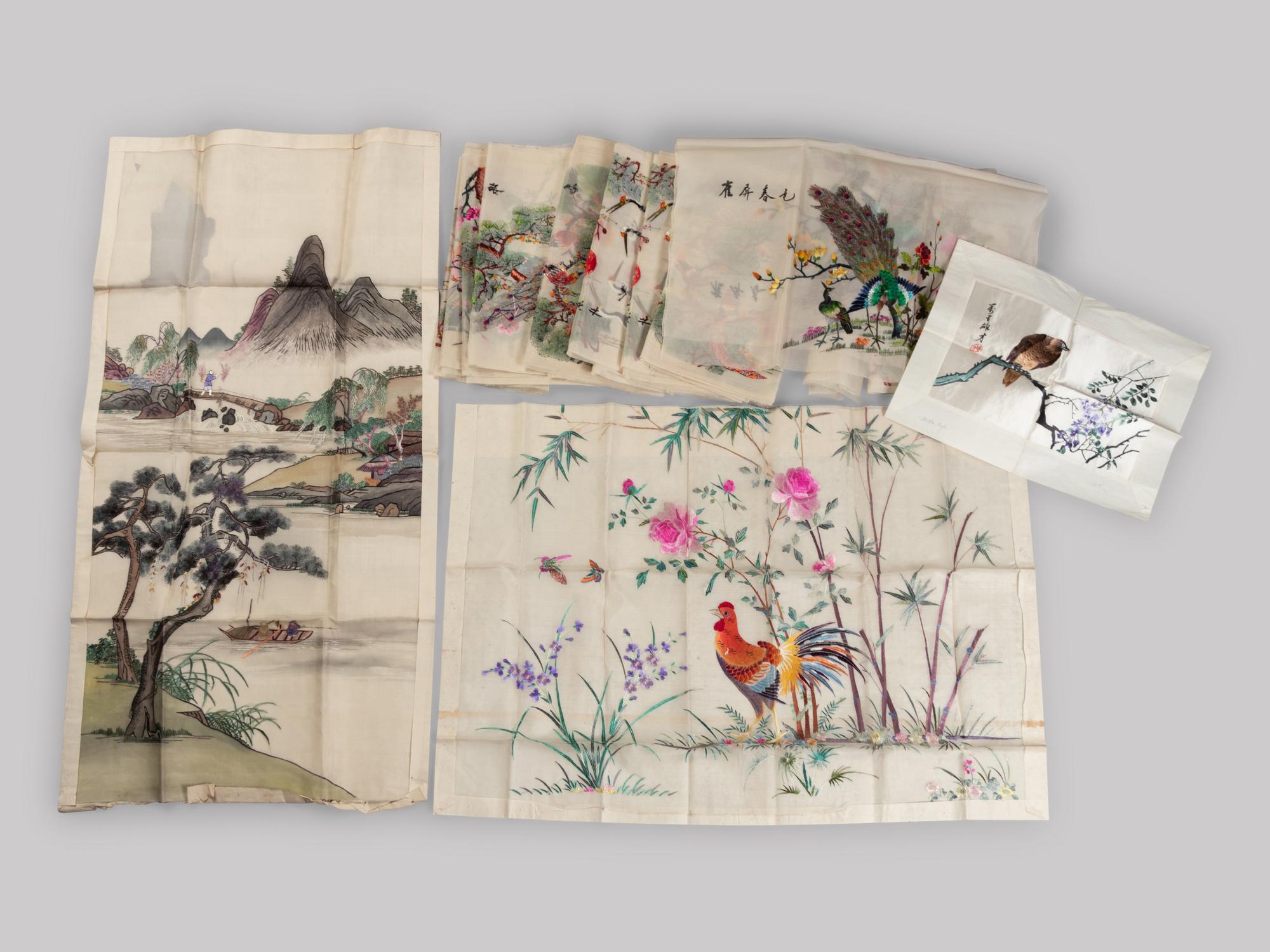 A Large Group of Chinese Silk Embroidery Samples