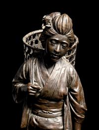 A Bronze Okimono of a Lady
