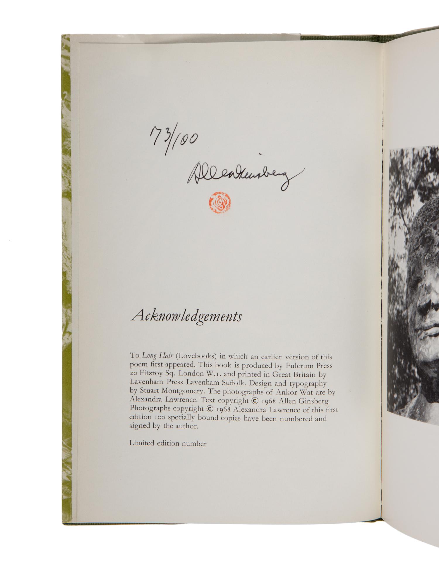 GINSBERG, Allen (1926-1997). Ankor Wat . London: Fulcrum Press, 1968.