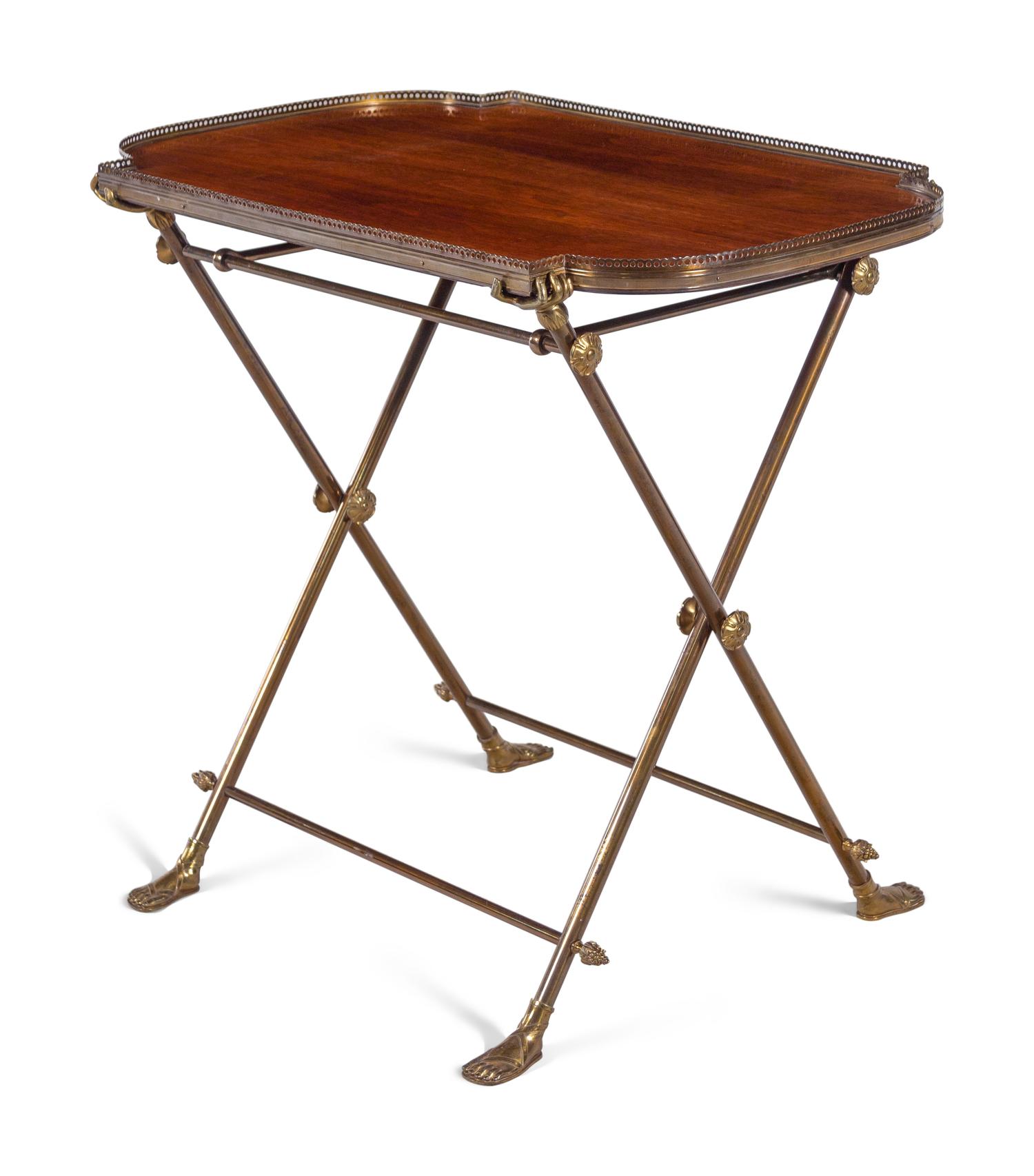 A French Brass and Mahogany Butler's Tray Table