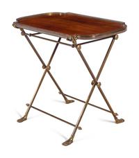 A French Brass and Mahogany Butler's Tray Table