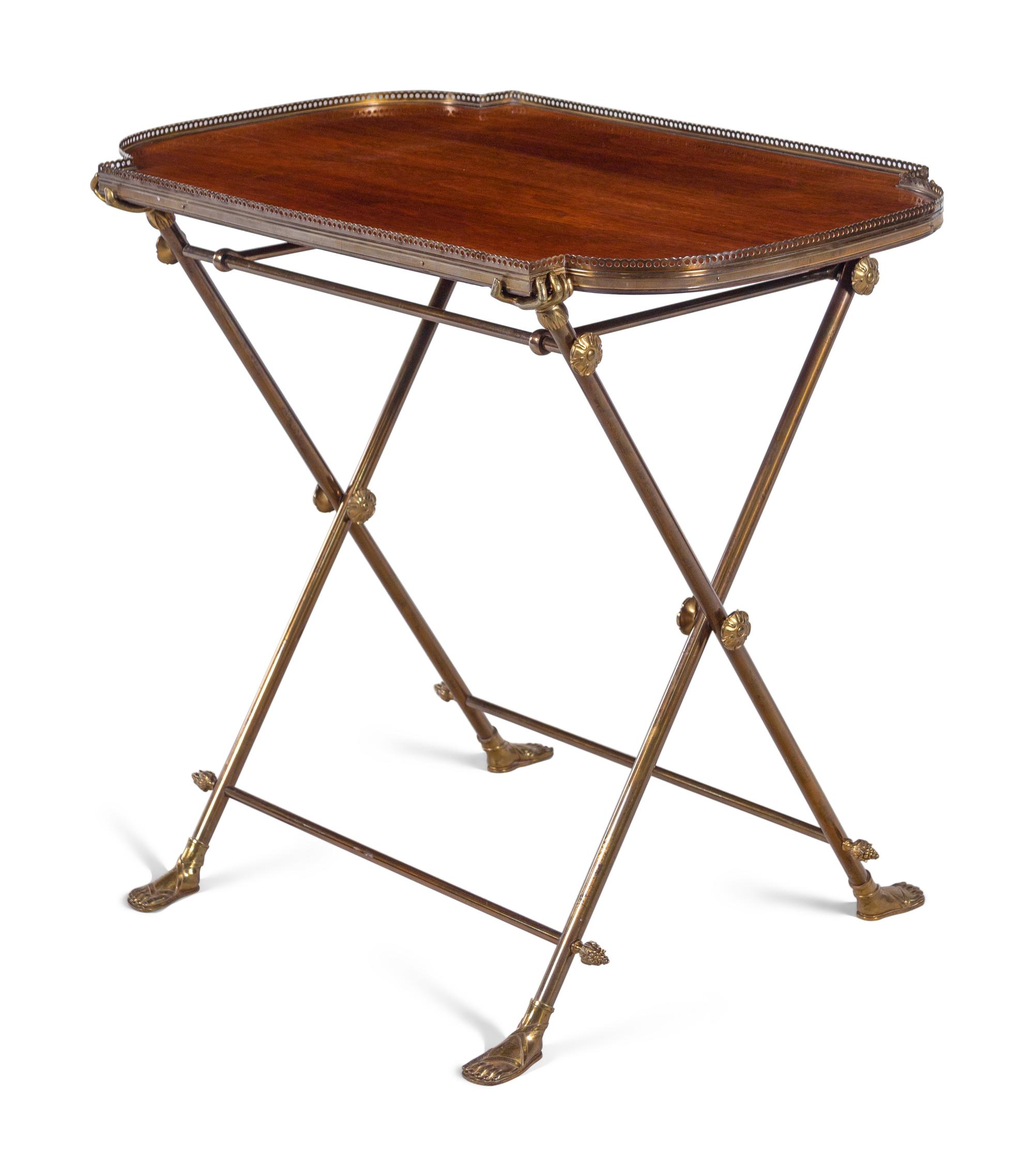 A French Brass and Mahogany Butler's Tray Table
