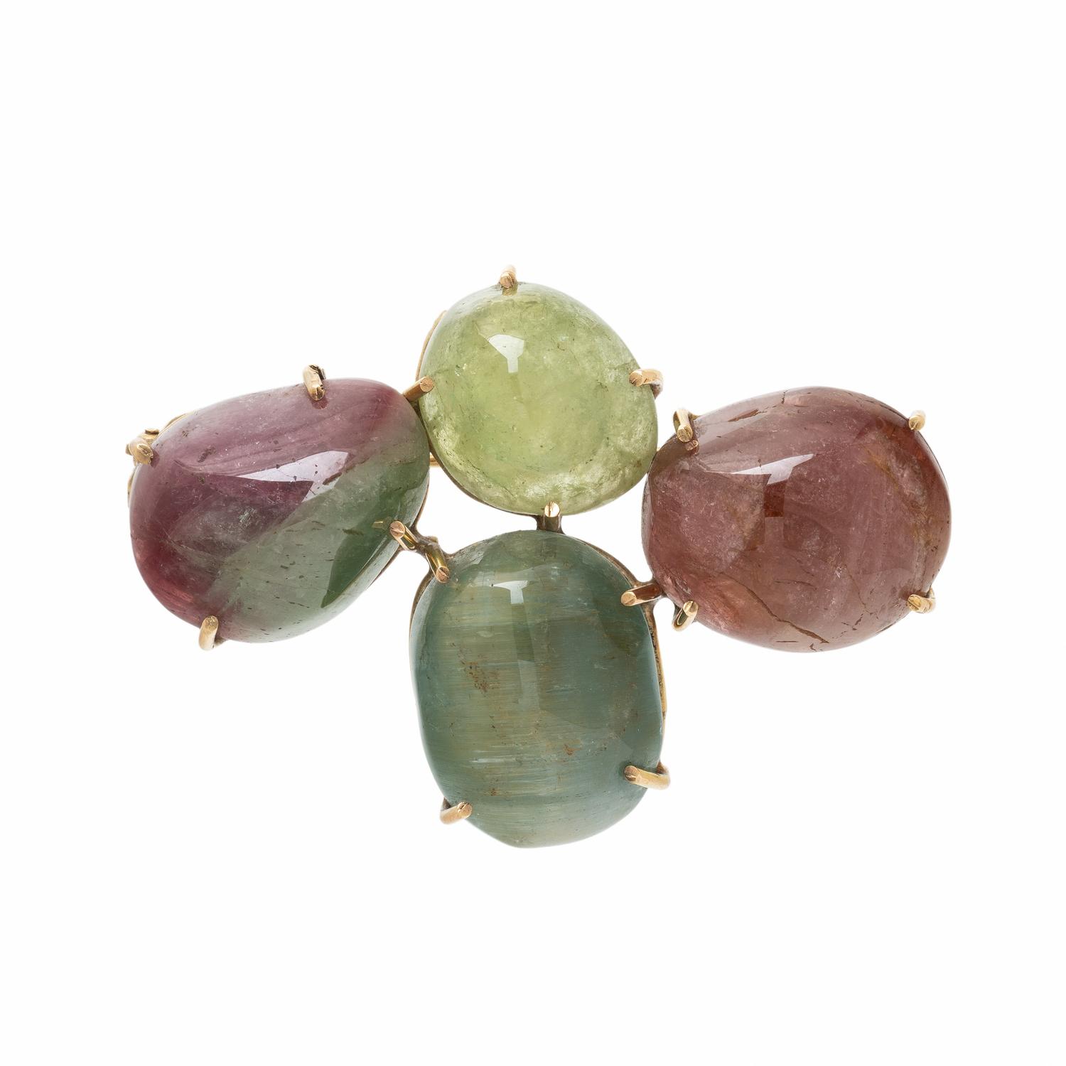 YELLOW GOLD AND TOURMALINE BROOCH