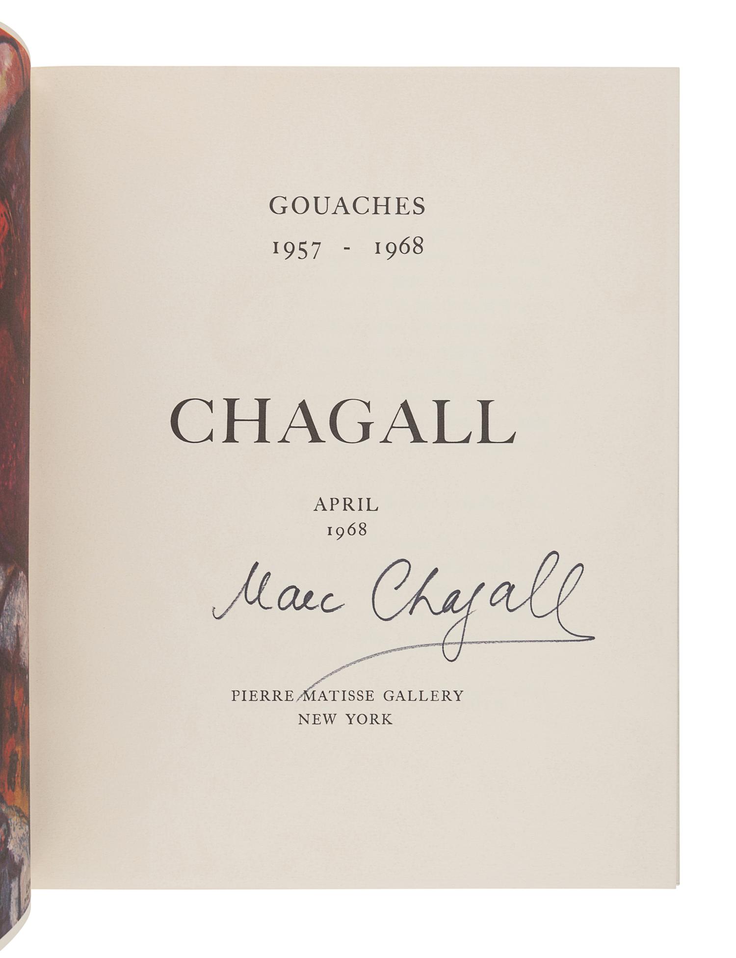 CHAGALL, Marc (1887-1985). Chagall Gouaches 1957-1968. April 1968. New York: Pierre Matisse Gallery, 1968.