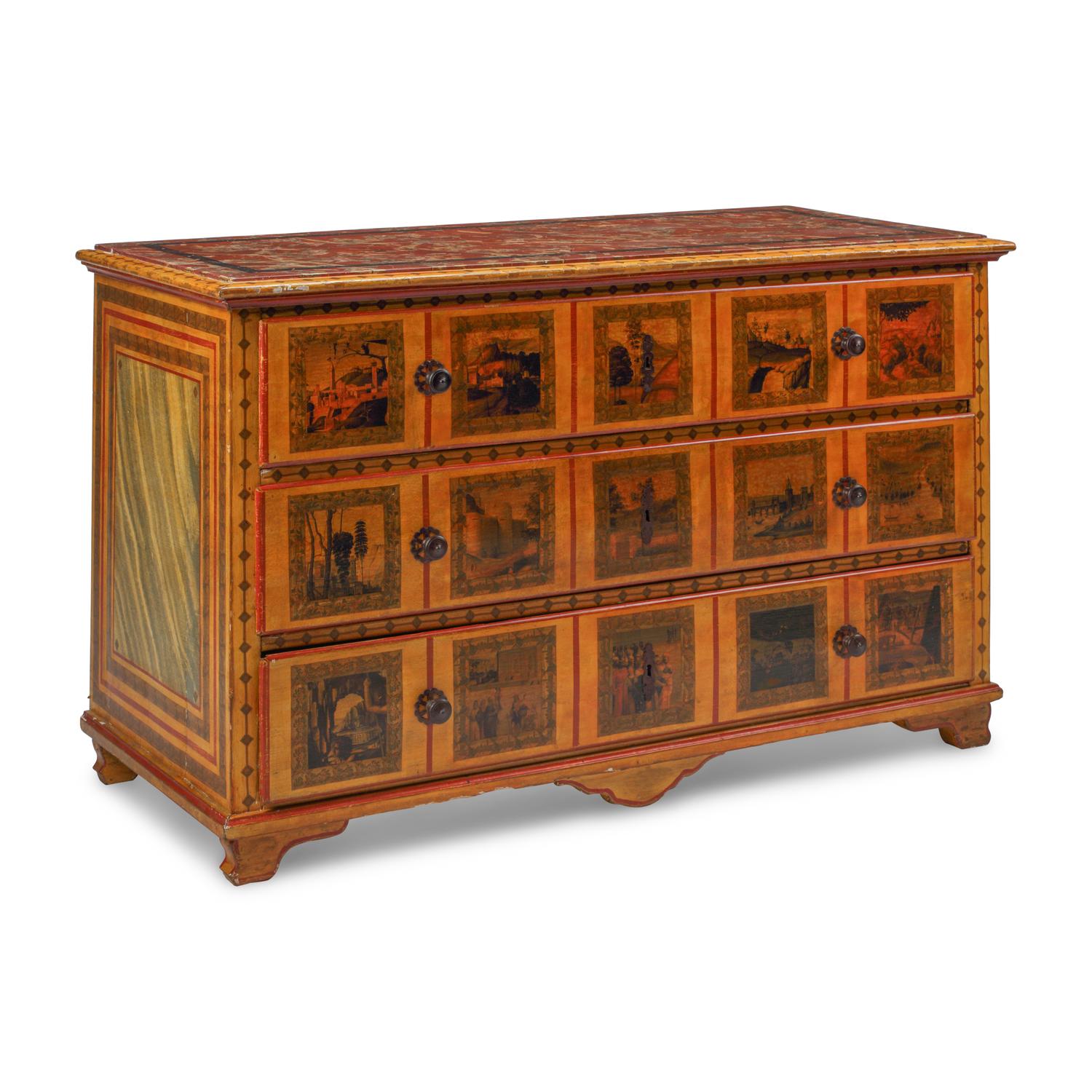 An Italian Neoclassical Style Polychrome Painted Chest of Drawers