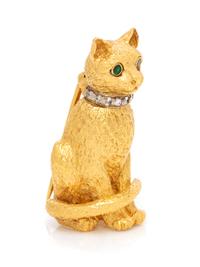 TIFFANY & CO., YELLOW GOLD AND DIAMOND CAT BROOCH
