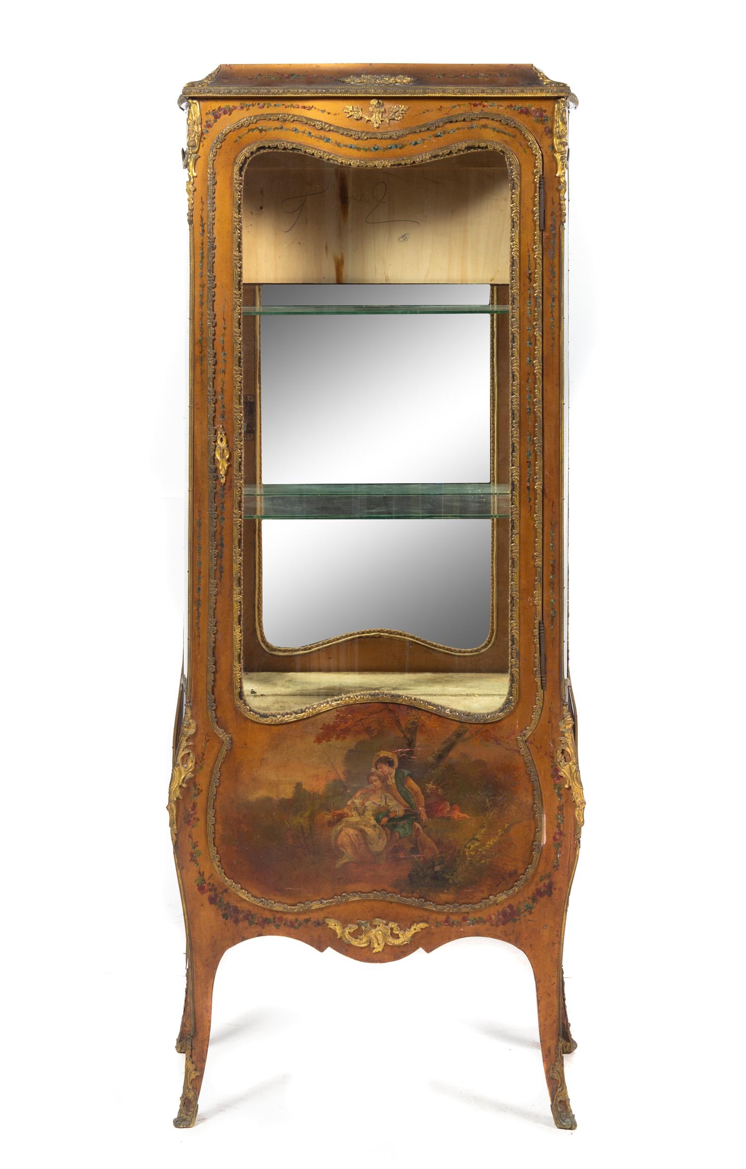 A Louis XV Style Gilt Metal Mounted Vernis Martin Vitrine
