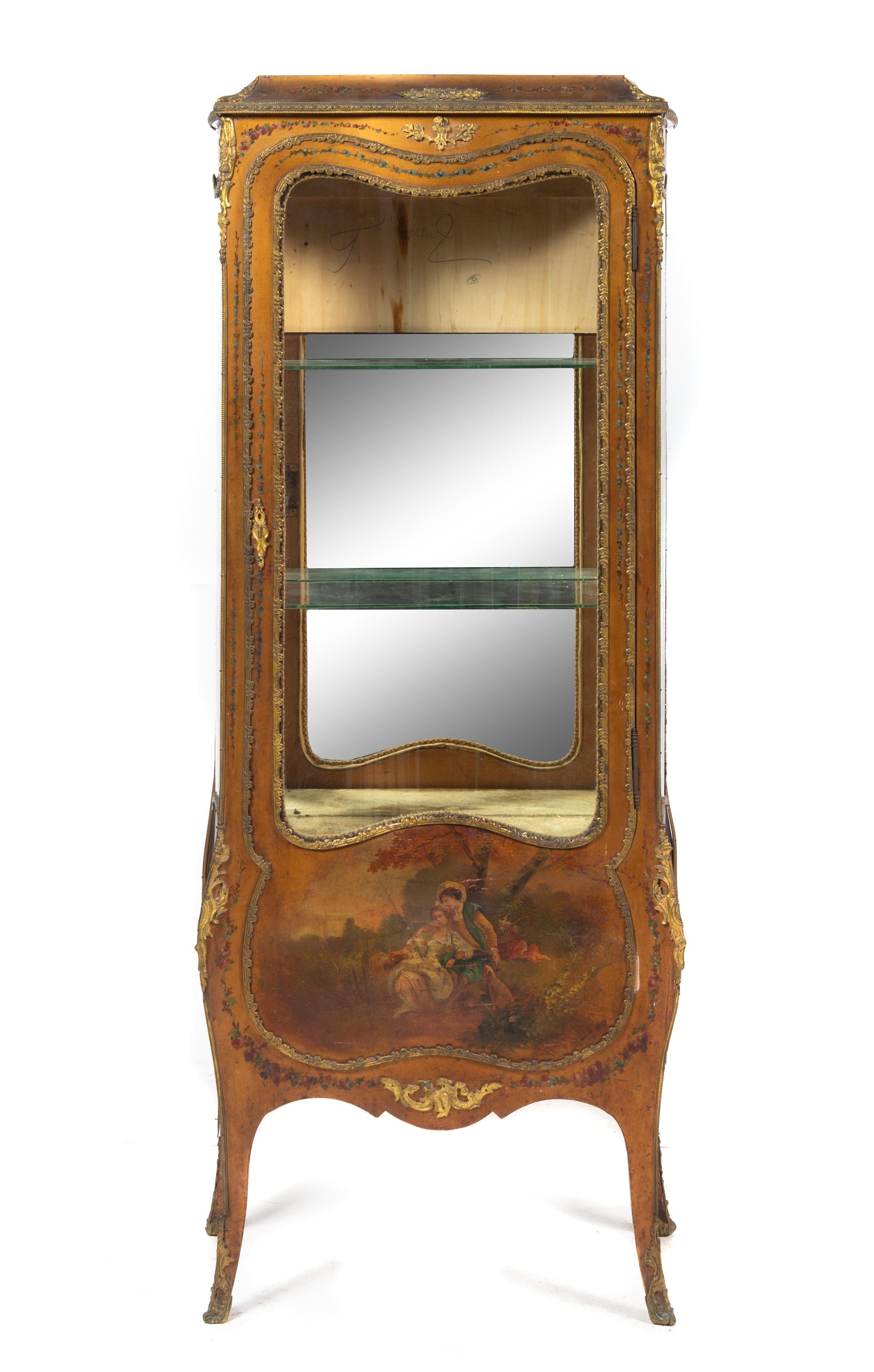 A Louis XV Style Gilt Metal Mounted Vernis Martin Vitrine