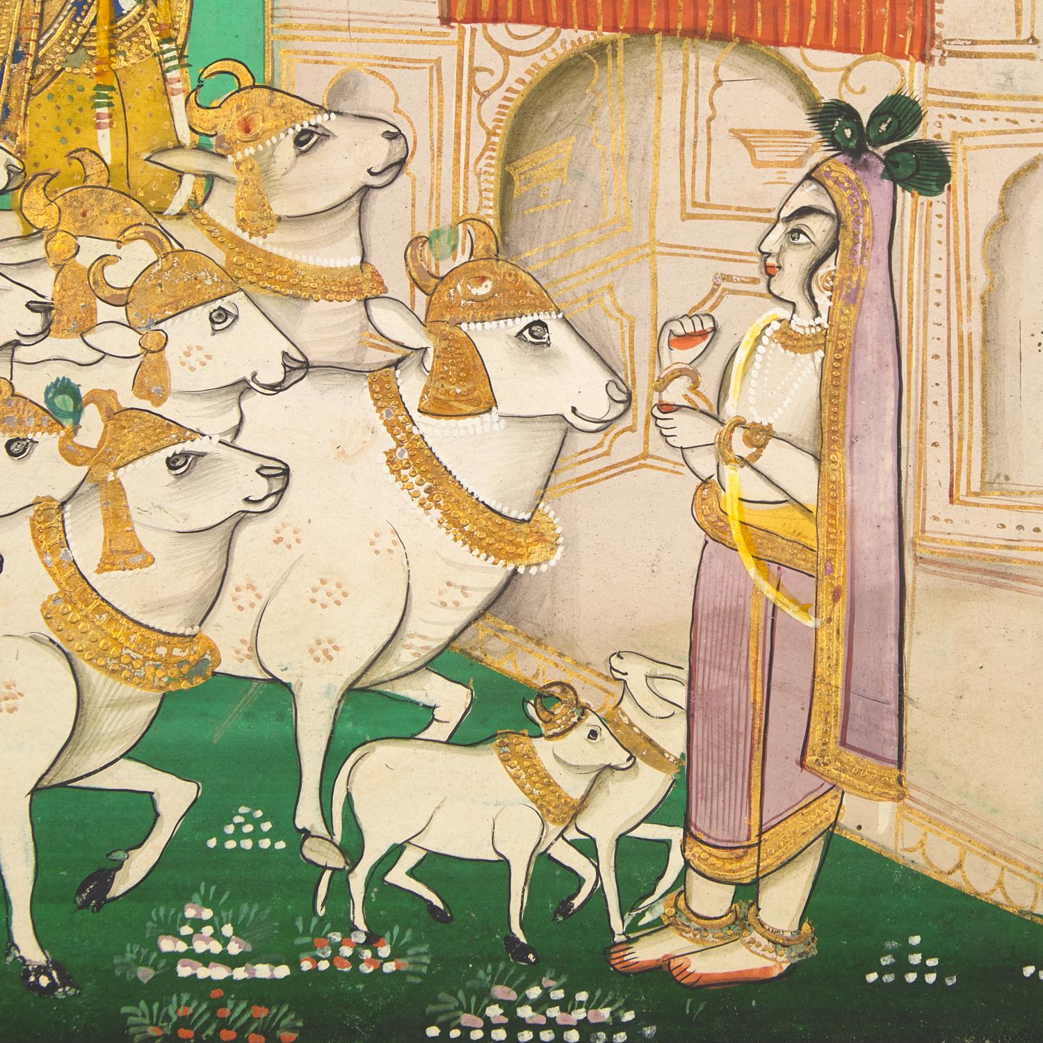 A Painting of Krishna Returns to Radha at the Hour of Cowdust, Rajasthan, Bazaar Workshop, Late 19th/20th Century
